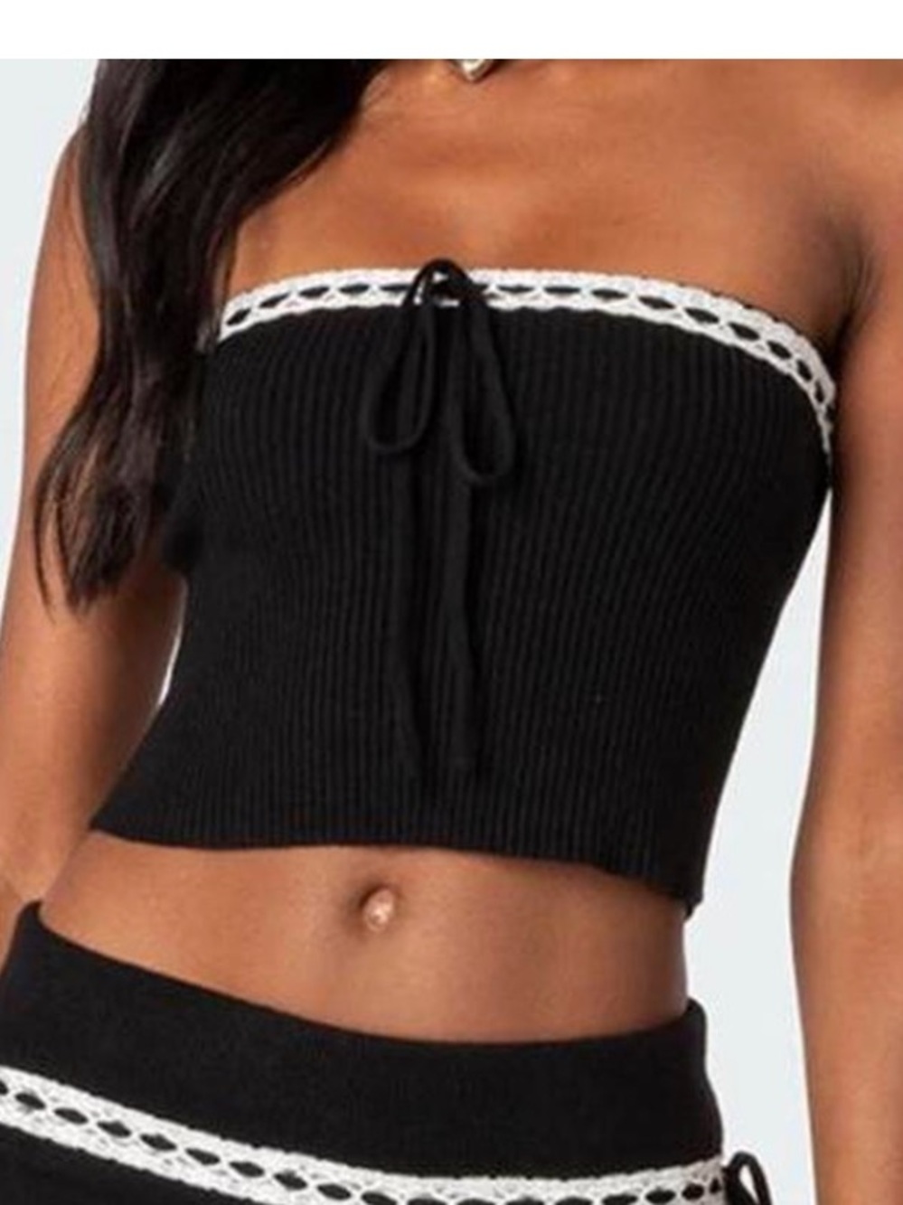 Edikted black tube top with lace trim